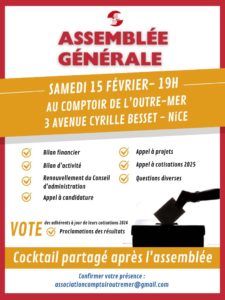 Affiche Assemblée générale du Comptoir de l'Outremer le 15 février 2025